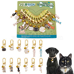 12Pcs Alloy Enamel Cat/Fishbone/Paw Pendant Decorations, Swivel Clasps Charms, Clip-on Charms, for Keychain, Purse, Backpack Ornament, Mixed Color, 49~70mm(HJEW-PH01646)