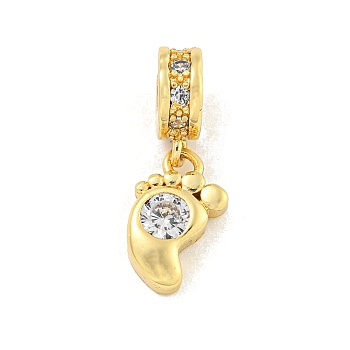 Brass Micro Pave Clear Cubic Zirconia Pendants, Real 18K Gold Plated, Footprint, 19x7x3.5mm, Hole: 2mm