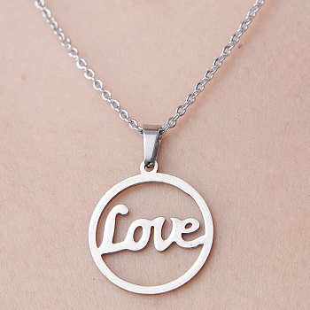 201 Stainless Steel Word Love Pendant Necklace, Stainless Steel Color, 17.72 inch(45cm)