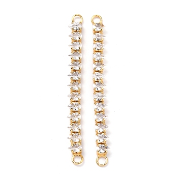 Brass Clear Teardrop Cubic Zirconia Links Connectors, Long-Lasting Plated, Rectangle, Real 18K Gold Plated, 58x3.5~5x3mm, Hole: 2.5mm