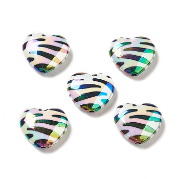 UV Plating Opaque Rainbow Iridescent Acrylic Beads, Heart, Clear AB, 17x19.5x6.5mm, Hole: 2mm