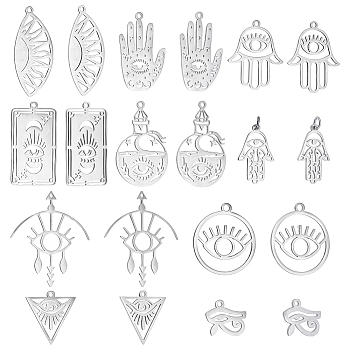 20Pcs 10 Style 201 Stainless Steel Pendants, Laser Cut, Hollow, Mixed Shapes, Stainless Steel Color, 12~38.5x13~32x1mm, hole: 1.5~3mm, 2pcs/style