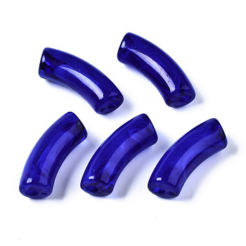 Acrylic Beads, Imitation Gemstone, Curved Tube, Blue, 34.5x13x11mm, Hole: 3.5mm