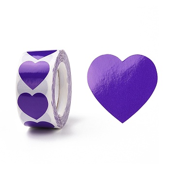 Heart Paper Stickers, Adhesive Labels Roll Stickers, Gift Tag, for Envelopes, Party, Presents Decoration, Blue Violet, 25x24x0.1mm, 500pcs/roll