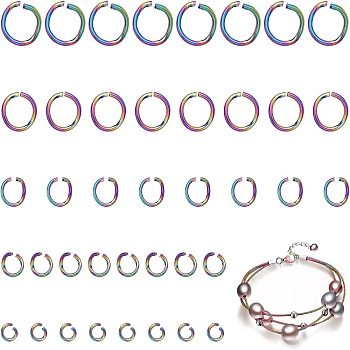 250Pcs 5 Styles 304 Stainless Steel Open Jump Rings, Round Ring, Rainbow Color, 20~22 Gauge, 3.5~10x0.6~1mm, Inner Diameter: 2.3~7mm, 50pcs/style