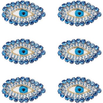 Glass Rhinestone Sew on Clothing Patches, with Felt Back, Eye, Light Sapphire, 35x54mm, 6pcs/box