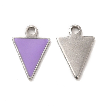 304 Stainless Steel Enamel Pendants, Triangle Charm, Stainless Steel Color, 13x9x1mm, Hole: 1.6mm