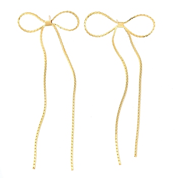 Brass Bowknot Stud Earrings, Tassel Earrings, Cadmium Free & Lead Free, Real 18K Gold Plated, 37x13.5mm