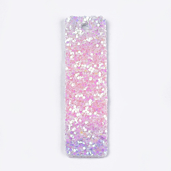 PU Leather Big Pendants, with Sequins, Rectangle, Colorful, 60x15x2mm, Hole: 3mm