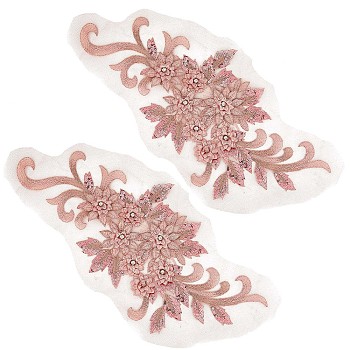 Flower Blossom Sequin Appliques, Nylon & Rhinestone Appliques, Sew on Ornament Accessories, Misty Rose, 391x193x7mm
