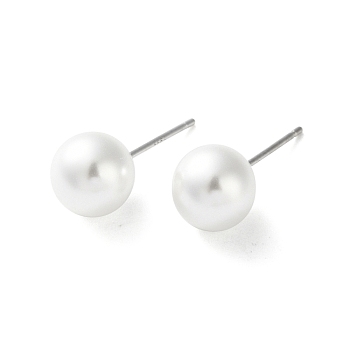 Imitation Pearl Stud Earrings, with 999 Sterling Silver Pins, Round, Platinum, 19x8mm