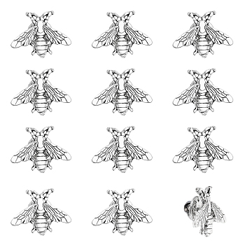 12Pcs Alloy Bees Lapel Pin, Badge for Backpack Clothes, Antique Golden, 20x26x3mm, Pin: 1mm