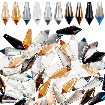 AHADERMAKER 60pcs 10 colors Electroplated Glass Pendants, Bullet, Mixed Color, 20x8x8mm, Hole: 1.2mm, 6pcs/color
