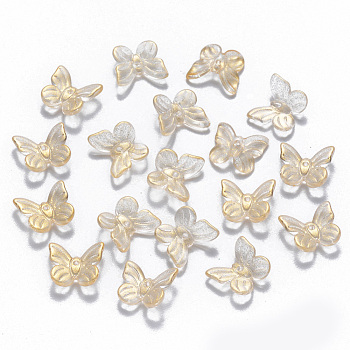Transparent Spray Painted Glass Charms, with Glitter Powder, Butterfly, Clear, 9.5x11x3mm, Hole: 0.8mm