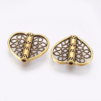 Tibetan Style Alloy Beads, Heart, Antique Golden, 16x19x3.5mm, Hole: 1.5mm