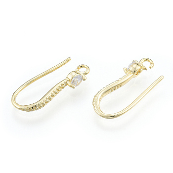 Brass Earring Hooks, with Crystal Rhinestone, Nickel Free, Real 14K Gold Plated, 19 Gauge(0.9mm), 19mm