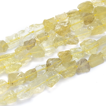 Raw Rough Natural Lemon Jade Beads Strands, Nuggets, 6~12x6~10x5~8mm, Hole: 0.7mm, about 48pcs/strand, 15.75 inch(40cm)
