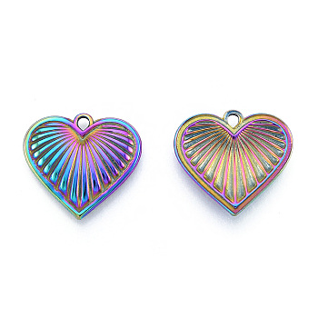 Ion Plating(IP) 201 Stainless Steel Pendants, Heart, Rainbow Color, 18.5x20.5x2.5mm, Hole: 1.8mm