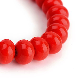 Handmade Porcelain Beads, Bright Glazed Porcelain, Rondelle, Red, 8x5mm, Hole: 1~2mm