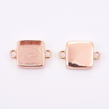 Brass Cabochon Connector Settings, Plain Edge Bezel Cups, Long-Lasting Plated, Square, Rose Gold, Tray: 10x10mm, 12x17.5x3.5mm, Hole: 1.8mm