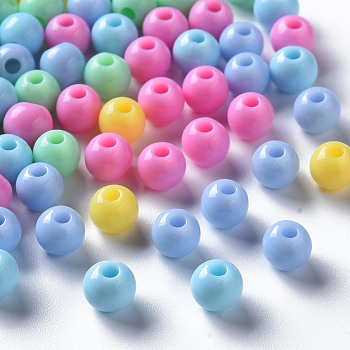 Opaque Acrylic Beads, Round, Mixed Color, 6x5mm, Hole: 1.8mm, about 4400pcs/500g