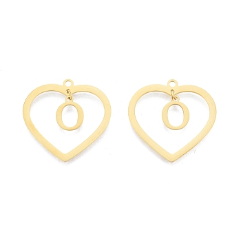 201 Stainless Steel Pendants, Hollow, Heart with Letter A~Z, Real 18K Gold Plated, Letter.O, 29x29.5x1mm, Hole: 2mm, A~Z: 12x8~10.5x1mm