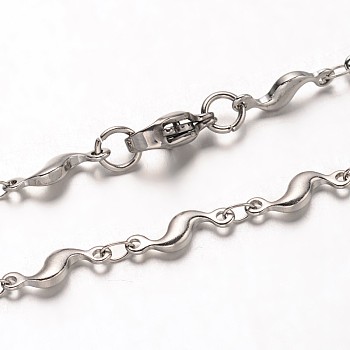304 Stainless Steel Bar Link Chains Necklaces, with Lobster Claw Clasps, Stainless Steel Color, 17.3 inch(43.9cm)