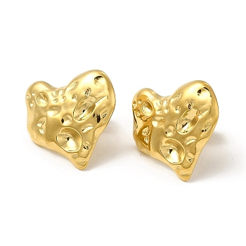 Ion Plating(IP) 304 Stainless Steel Textured Heart Stud Earrings for Women, Real 18K Gold Plated, 18x19mm, Pin: 0.8mm