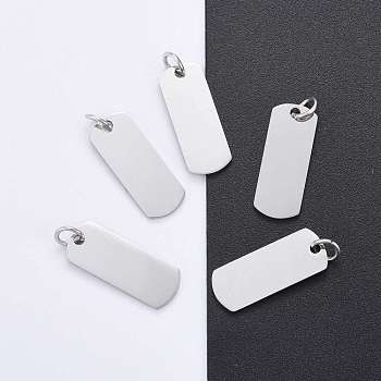 201 Stainless Steel Pendants, Manual Polishing, Rectangle, Stamping Blank Tag, Stainless Steel Color, 20x8x1mm, Hole: 3.5mm