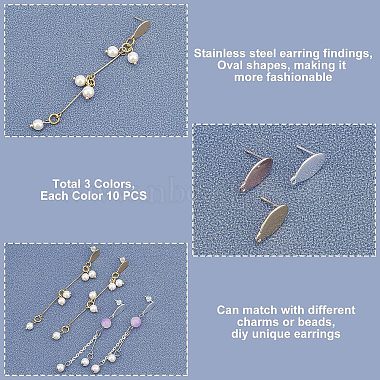 Unicraftale 30Pcs 3 Colors 304 Stainless Steel Stud Earring Findings(STAS-UN0017-99)-4