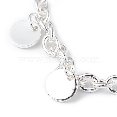304 Stainless Steel Flat Round Charm Bracelets with Cable Chains for Women(BJEW-G669-25S)-3