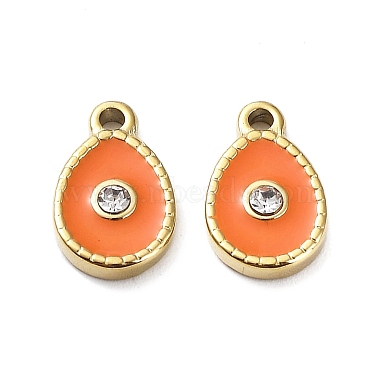 Real 18K Gold Plated Coral Teardrop Stainless Steel+Enamel Charms