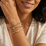 4Pcs 4 Styles Natural Amethyst & Brass Round Beads Stretch Bracelets for Women, Golden, 6.89 inch(17.5cm)(NA2188-1)