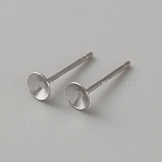 925 Sterling Silver Stud Earring Settings, Platinum, Tray: 3.5mm, 12x4mm, Pin: 0.8mm(STER-WH0007-09C-P)