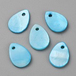 Freshwater Shell Dyed Pendants, Teardrop Charms, Deep Sky Blue, 13x9x1.5mm, Hole: 1.2mm(FIND-WH0421-06C)
