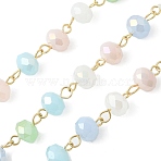 Handmade Electroplate Glass Faceted Rondelle Beaded Chains, with Iron Eye Pins, Unwelded, Misty Rose, 13.5x8mm, about 3.28 Feet(1m)/Box(AJEW-SZ0002-41B)