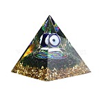 Orgonite Pyramid Epoxy Resin Energy Generators, Reiki Glass & Handmade Lampwork Evil Eye & Gold Foil Inside, for Home Office Desk Decoration, Colorful, 60x60x59.5~60mm(DJEW-N003-06)