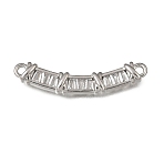 Brass Micro Pave Clear Cubic Zirconia Connector Charms, Curved Bar, Platinum, 31x5x3mm, Hole: 1.7mm(CU-CBA3569-04P-B)
