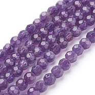 Natural Amethyst Beads Strands, Round, Faceted, Purple, 4mm, hole: 1mm, 47pcs/strand, 8 inch(G-C073-4mm-3)