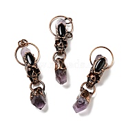 Natural Amethyst & Black Onyx Nuggets Big Pendants, Large Hole Pendants, with Red Copper Tone Brass Findings, Cadmium Free & Lead Free, Skull with Bullet, Mixed Dyed and Undyed, 89~94x28.5~29x18~20mm, Hole: 7mm(G-D468-27R)