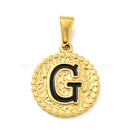 Ion Plating(IP) 304 Stainless Steel Enamel Pendants, Golden, Flat Round with Letter Charm, Letter G, 21x18x2mm, Hole: 8x3.5mm(STAS-R231-19G-G)