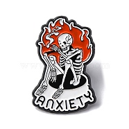 The Anxiety Skeleton with Fire Enamel Pins, Alloy Brooches for Backpack Clothes, White, 30.5x20.5mm(JEWB-Q015-10A)