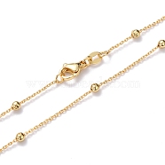 Brass Cable Chain Necklaces, with Round Beads and Lobster Claw Clasps, Long-Lasting Plated, Real 18K Gold Plated, 18.1~18.50 inch(46~47cm), 1mm(X-NJEW-I247-02G)