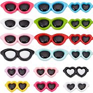 60Pcs 2 Styles Opaque Resin Cabochons, Heart Glasses & Glasses, Mixed Color, 29.5~42x12.5~16x3.5~4mm, 30pcs/style(CRES-SC0002-60)