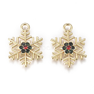 Golden Plated Alloy Pendants, with Rhinestone, Snowflake, for Christmas, Colorful, 19x14.3x2.3mm, Hole: 2mm(X-PALLOY-L228-011G)