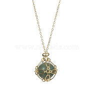 Natural Green Aventurine Round Pendant Necklaces, with Real 18K Gold Plated Brass Macrame Pouch Chains, 17.72 inch(45cm)(NJEW-JN04565-02)