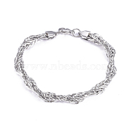 304 Stainless Steel Rope Chain Bracelets, with Lobster Claw Clasps, Stainless Steel Color, 8-5/8 inch(22cm), 7mm(BJEW-G631-09P)