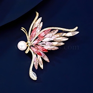 Butterfly Alloy Rhinestone Brooches for Backpack Clothes, with Imitation Pearl Beads , Indian Siam, 62x55mm(PW-WGFD049-02)