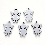 304 Stainless Steel Pendants, Laser Cut, Girl, Stainless Steel Color, 17x11x1mm, Hole: 1.4mm(STAS-N092-58)