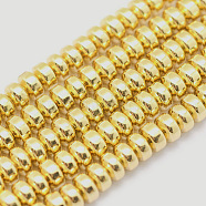 Electroplate Non-magnetic Synthetic Hematite Beads Strands, Grade AA, Long-Lasting Plated, Rondelle, Golden Plated, 3x2mm, Hole: 0.8mm, about 223pcs/strand, 15.7 inch(40cm)(X-G-L485-04A-G)